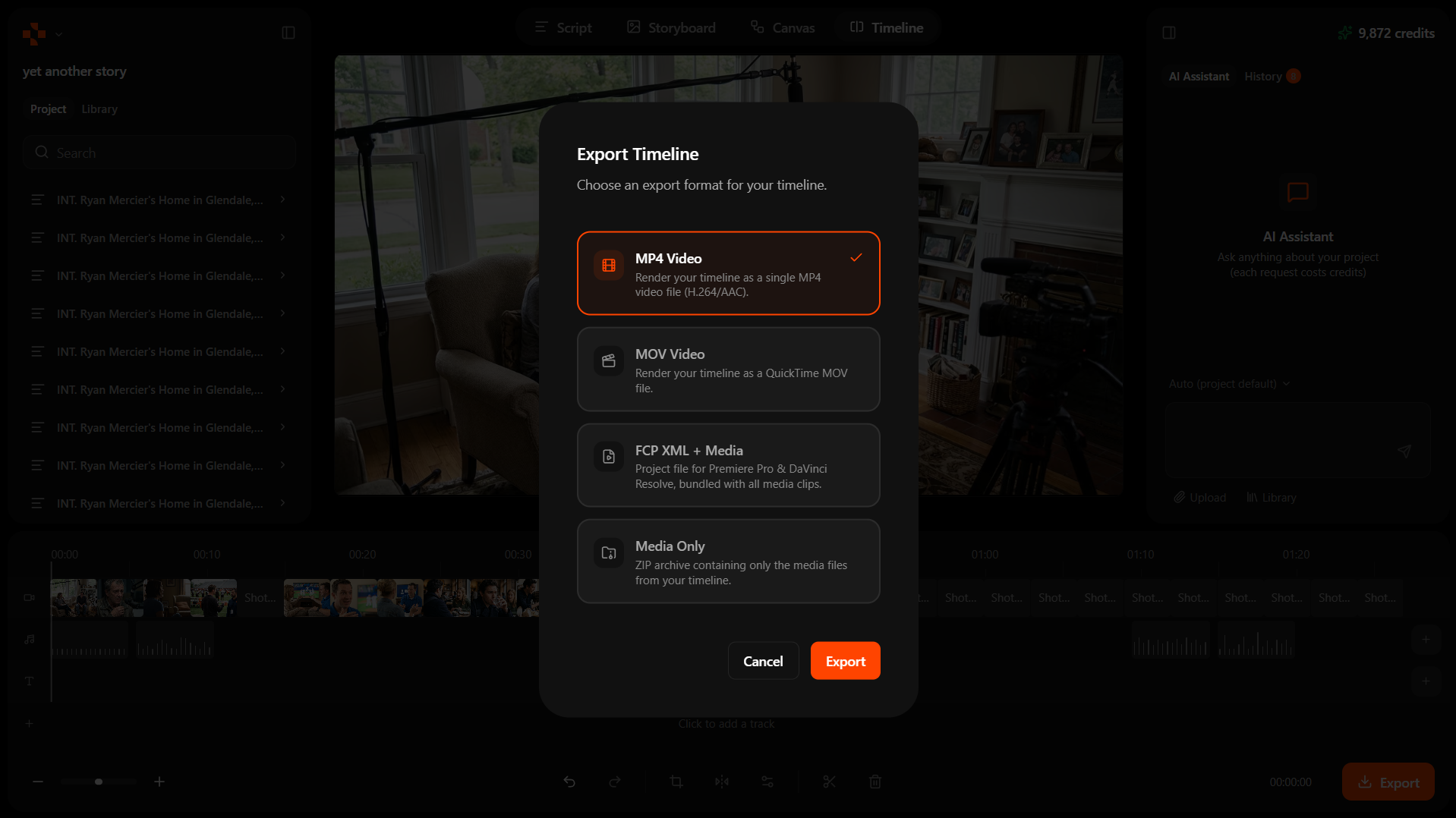 Export your finished project from Tadaah